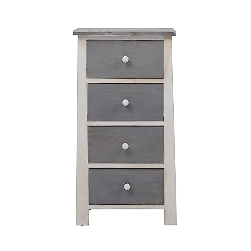 Rebecca Mobili Nachttisch im Shabby-Stil mit 4 Schubladen – Weißes Paulownienholz - Stilvoller Nachttisch im Shabby-Stil mit 4 Schubladen für praktische Aufbewahrung von Schmuck und Kosmetik. Aus leichtem, stabilem Paulownienholz gefertigt – ideal für Schlafzimmer oder Wohnzimmer. Maße: 73 x 37 x 27 cm.