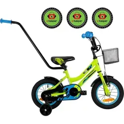 MIRAVO Kinderfahrrad 12 Zoll mit Stützrädern und Schubstange - Das kinderfreundliche 12-Zoll-Fahrrad in Spark Grün bietet Stabilität durch Stützräder und lässt sich dank der abnehmbaren Schubstange leicht lenken. Sicherheit und Komfort stehen im Vordergrund!