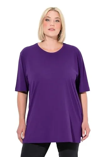 Ulla Popken Damen große Größen Übergrößen Plus Size T-Shirt, Rundhalsausschnitt, Relaxed, Halbarm tiefes violett 42+ 486910840-42+