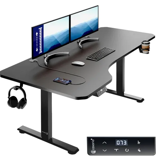 Casaria Höhenverstellbarer Schreibtisch 160x75cm L-Form - Schreibtisch mit elektrischem Höhenverstellmechanismus und LCD-Display, ideal für ergonomisches Arbeiten im Home Office.