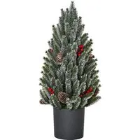 HOMCOM Künstlicher Weihnachtsbaum 47 cm - grün - Nussknacker - Pflegeleichter Weihnachtsbaum mit realistischen Kunststoffspitzen, roten Beeren und schneebedeckten Tannenzapfen für festliche Dekoration.