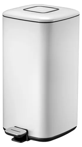 EKO Regent Treteimer 20 Liter - Edelstahl und Kunststoff - Weiß - Quadratischer Abfalleimer aus pulverbeschichtetem Stahl mit praktischem Kunststoffinneneimer. Der leise schließende Deckel und das markante Design machen ihn ideal für jeden Raum.