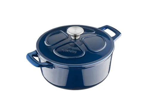 Gusseisen Bräter 3,5l - Dunkelblau, Ø 24cm - Gartöpfe & Bräter: Hochwertiger Gusseisen Topf, ideal für langsames Garen und perfektes Schmoren – geeignet für Induktion, Gas und Elektroherd.
