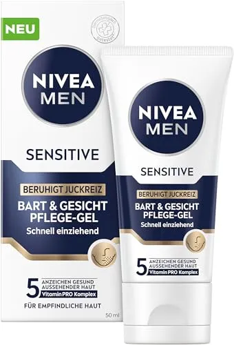 NIVEA MEN SENSITIVE BART & GESICHT Gesichtspflege-Gel (50 ml) - Tagespflege für empfindliche Haut, beruhigt Juckreiz und pflegt Bart und Gesicht für ein angenehmes Hautgefühl.
