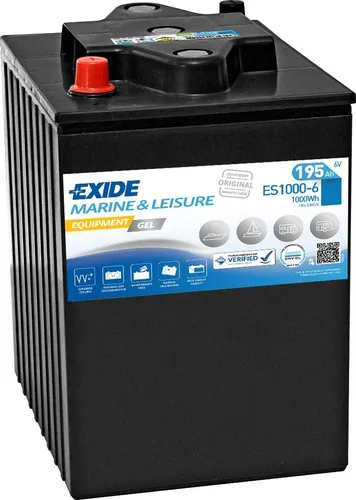 Exide ES1000-6 Equipment Gel 6V 190Ah G180/6 Versorgungsbatterie - Autobatterien mit hoher Kapazität von 190Ah, ideal für zuverlässige Energieversorgung in anspruchsvollen Anwendungen.