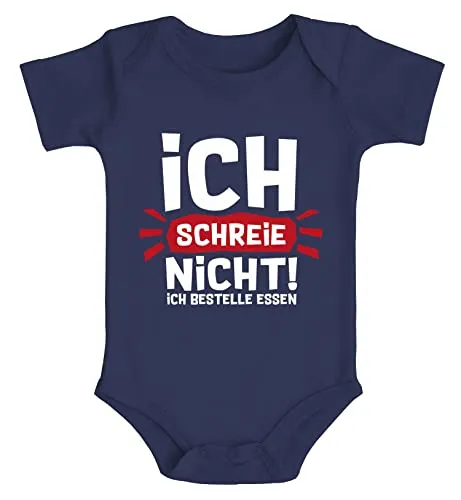 MoonWorks® Baby Body mit Spruch Ich schreie nicht ich bestelle Essen lustige Spüche Bio-Baumwolle Jungen & Mädchen navy 6-12 Monate