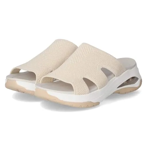 RIEKER SPORT Pantolette "vegan" für Damen, Gr. 42, beige - Herren-Pantoletten aus Textil, sportlich und in der Maschine waschbar, ideal für Sommer und Zuhause, mit komfortablem Keilabsatz und gepolsterter Innensohle.