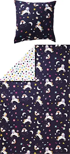 Erwin Müller Kinderbettwäsche - Wendebettwäsche mit Tiermotiv - Bettwäsche-Set aus 100% Baumwolle, 2-teilig mit buntem Einhorn-Motiv, ideal für ein gemütliches Kinderzimmer. Maschinenwaschbar bei 60°C.