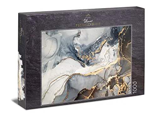 Ulmer Puzzleschmiede - Puzzle „Gold-Adern“ - Modernes 1000 Teile Puzzle Made in Germany - Abstrakte Farb-Kunst als stilvolles Impossible-Puzzle - Schweres Puzzle für mehrere Puzzle-Abende