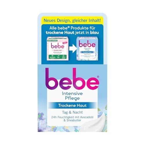 bebe Intensive Pflege 50ml - Die bebe Intensive Pflege für trockene Haut spendet 24h Feuchtigkeit und sorgt für ein angenehmes Hautgefühl. Angereichert mit Avocadoöl und Sheabutter ist sie ideal für die tägliche Pflege.