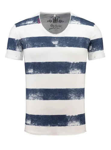 KEY LARGO Herren T-Shirt Airline Vintage Look - T-Shirts für Herren im angesagten Vintage Look, gestreift mit Ziernähten und V-Ausschnitt, ideal für einen lässigen Auftritt in Größe 3XL und Farbe Navy.