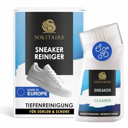 SOLITAIRE Sneaker Cleaner 75 ml - Schuhreiniger für intensive, selbstschäumende Reinigung von Sneakern und Schuhen, entfernt hartnäckige Flecken und Schmutz, ideal für alle Materialien (außer empfindliche Leder) mit integriertem Bürstenkopf für einfache Anwendung.