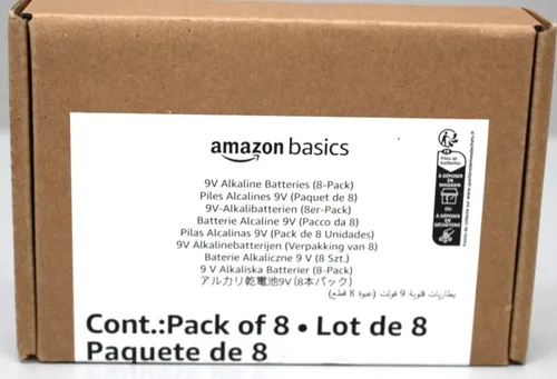 8xAmazon Basics Alkali-Batterien, 9 V, 9V/6LR61 für Rauch-/CO-Melder, Elektronic