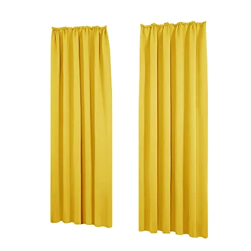 Deconovo Blickdichte Gardinen 245x140 cm, Senfgelb, 2er Set - Schiebevorhänge mit hervorragendem Lärmschutz und Kälteschutz. Ideal für ungestörten Schlaf und gemütliche Räume. Aus 100% Polyester, maschinenwaschbar und pflegeleicht.