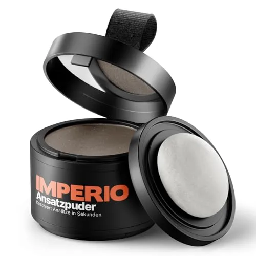 IMPERIO Ansatzpuder - Haar Concealer für Frauen und Männer - Haarmascara zur Haarverdichtung, wasserfest und ideal für schnelle Korrekturen bei lichten Stellen. Perfekt für unterwegs mit praktischer 3-in-1 Dose.