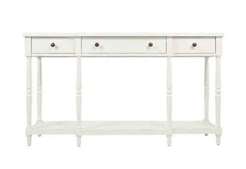 Avola AV1630-60 Konsole im Hampton Stil - Elegante Konsole in Antikweiß mit geschwungenen Beinen und drei funktionalen Schubladen, ideal für stilvolle Einrichtung.