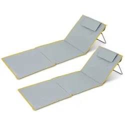 Stagecaptain BM-160 GY/YE Beachmatte "Layla" 2x Set - Gartentische: Gepolsterte Strandmatte mit verstellbarem Kopfteil, ideal für entspannte Tage am Strand, inklusive praktischer Aufbewahrungstasche und im praktischen 2er Set.