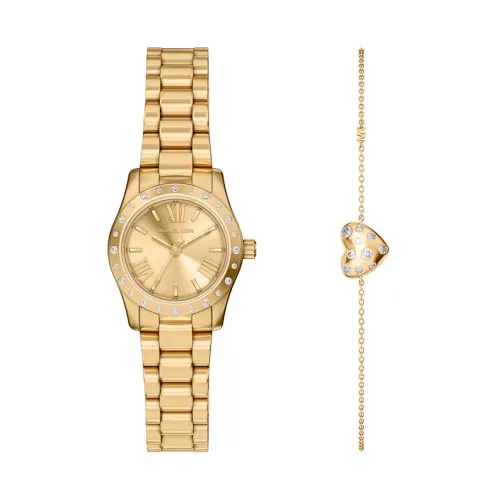 MICHAEL KORS Quarzuhr für Damen im Set - Elegante Quarzuhr aus Edelstahl mit Klappschließe. Kompakte Maße und zeitloses Design – perfekt für jeden Anlass und als Geschenk geeignet.
