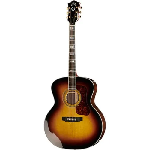 Guild F-55E ATB - Jumbo Westerngitarre - Gitarren - Die F-55 Maple bietet einen vollen, kernigen Sound mit massiver Sitka-Fichtendecke und geflammtem Ahorn, ideal für große Räume ohne Rückkopplungsprobleme.