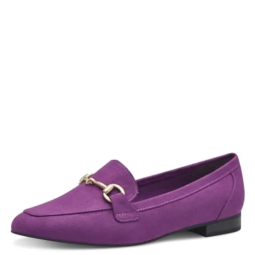 MARCO TOZZI Damen Slipper mit Zierspange in Violett, Größe 39 - Stylischer Slipper von Marco Tozzi in samtiger Optik, ausgestattet mit gepolsterter Innensohle für hohen Tragekomfort. Ideal für jeden Anlass und Kombination.