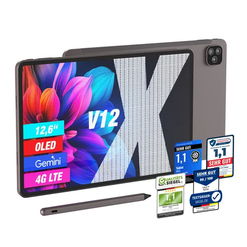 Vale GmbH Tablet »V12X LTE« - Tablet für Arbeit, Kreativität & Entertainment mit 12,6" AMOLED 2,5K Display, 16 GB RAM, Active Stylus und 10.000 mAh Akku – ideal für unterwegs!