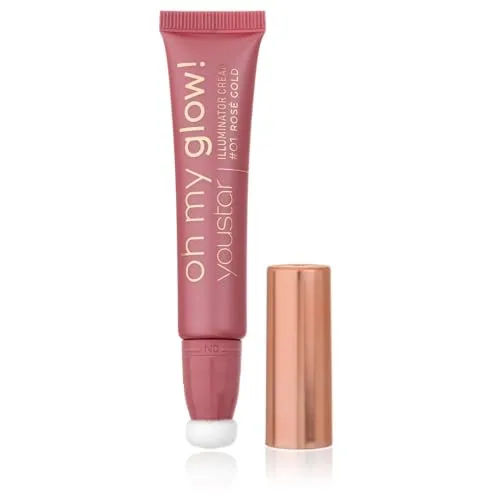 youstar OH MY GLOW Highlighter/Blush mit Kissenaplikator | Pflegender Blush, Lichtreflektierende Partikel, natürliches Finish, für Alle Hauttypen, leicht zum Auftragen, Farbe:01 ROSÉ GOLD