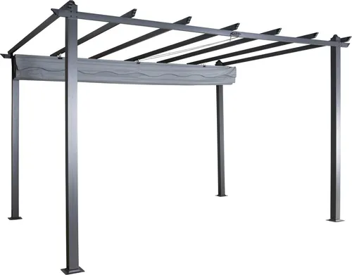 Lazio Gartenpavillon schwarz - Eleganter Pergola mit ausziehbarem Dach aus Polyestergewebe, ideal für jede Wetterlage. Robuster schwarzer Aluminiumrahmen sorgt für Langlebigkeit und Stil auf Ihrer Terrasse.