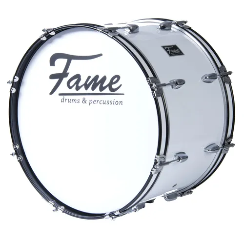 Fame Marching Bass Drum 20"x12", Weiß - Ideal für Einsteiger - Basstrommeln mit prägnantem Klang und leichtem 6.5 kg Gewicht. Inklusive Tragegurt, Beater und Dämpfringe für klaren Ton. Perfekt für marschierende Percussion.