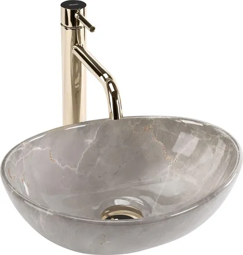 wohnwerk.idee Aufsatzwaschbecken Marmoroptik - Waschbecken in Beige/Kashmir, modern und ideal für Gäste-WC oder Gästebad, verleiht jedem Raum eleganten Charme.