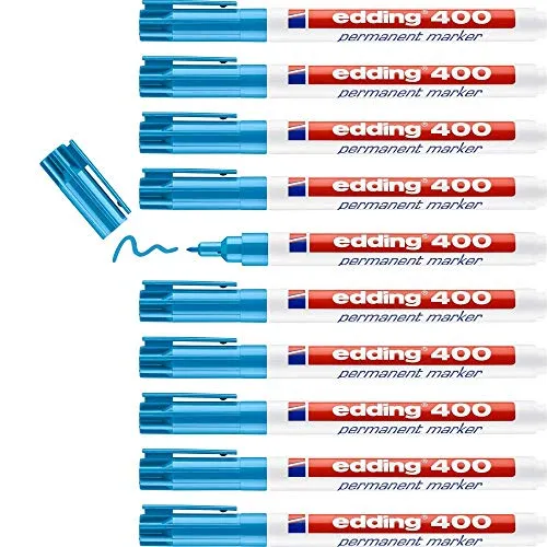 edding 400 Permanentmarker - hellblau - 10 Stifte - feine Rundspitze 1 mm - wasserfest, schnell-trocknend - wischfest - für Karton, Kunststoff, Holz, Metall, Glas