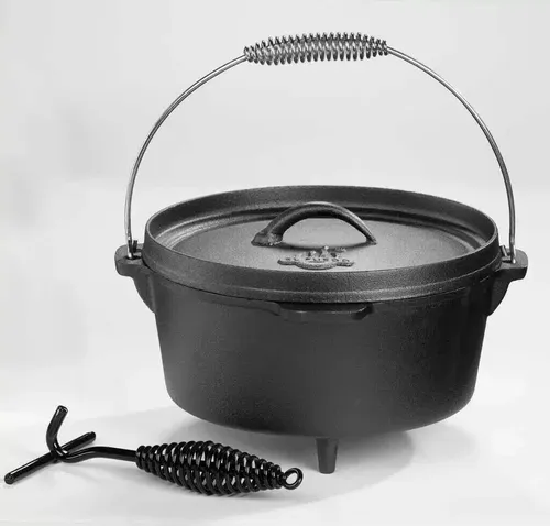 El Fuego Dutch Oven Schwarz Kasan Gusseisen 8,46 Liter - Grillzubehör für traditionelles Kochen im Freien! Robuster Dutch Oven aus 100% Gusseisen mit 3 Standfüßen und Oberhitze-Garfunktion für unvergleichlichen Geschmack.