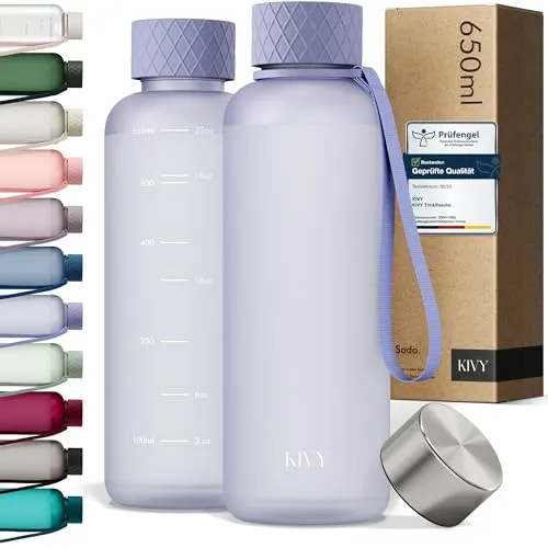 KIVY Trinkflasche 650ml [BPA FREI] Auslaufsicher & Spülmaschinenfest - Wasserflasche für Kinder & Erwachsene - Water Bottle Small - Trinkflasche Klein - Tritan Flasche für Kohlensäure geeignet