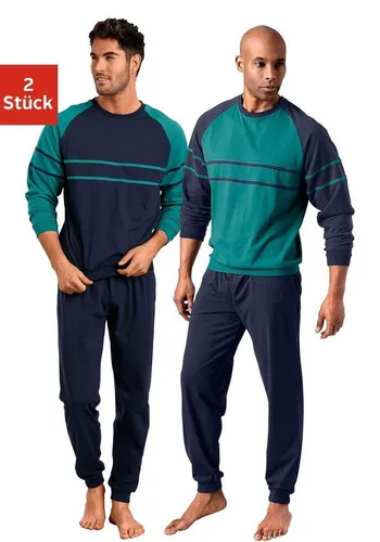 le jogger® Herren Pyjama Schlafanzug Doppelpack - Pyjama-Sets in langer Form, aus 100% Baumwolle, mit elastischem Bund für höchsten Tragekomfort und ideal für entspannte Nächte.