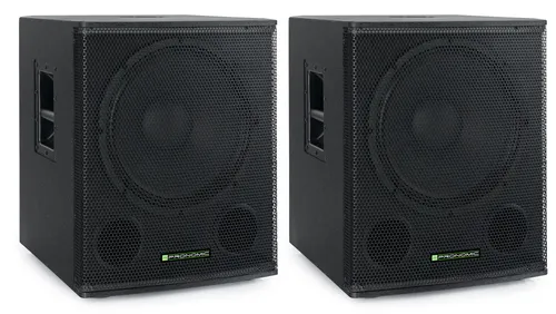 Pronomic SA-18 SUB Aktiv Subwoofer 2X Set - 600 Watt Power - 2x 18" Aktiv Subwoofer für beeindruckenden Bass mit 600 Watt Peak-Leistung, ideal für professionelle Audio-Anwendungen und Partys.