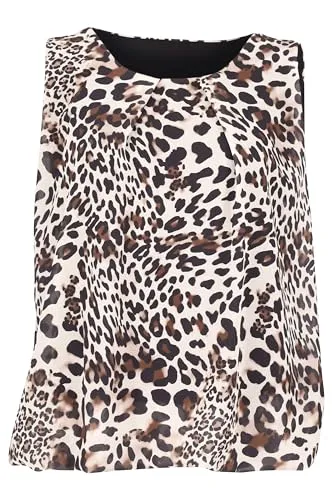 Malito Damen Bluse ärmellos – Elegante Schlupfbluse mit Rundhals und Leo Print - Vielseitige ärmellose Bluse für jeden Anlass: leger zu Jeans oder elegant zur Stoffhose. Angenehmer Tragekomfort dank Jerseyinnenfutter und blickdichtem Material – ideal für einen stilvollen Auftritt.