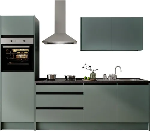 Mid.you Küchenleerblock Troja, Grün-Schwarz, 273 cm - Stylischer Küchenleerblock Troja in Grün und Schwarz aus Holzwerkstoff. Mit 3 praktischen Schubladen und seitenverkehrt montierbar – ideal für Ihre individuelle Küchengestaltung.