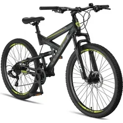 Licorne Bike Mountainbike Strong 2D Premium – 26, 27,5 und 29 Zoll - Premium Mountainbike in Schwarz/Lime, ideal für Abenteuer abseits der Straßen, mit robustem Rahmen und bis zu 95 kg Tragfähigkeit.