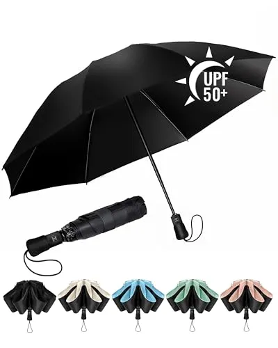 Chakipee Regenschirm Groß Sturmfest Kompakter Reise für Damen und Herren– Automatik Auf und Zu Taschenschirm Tragbarer UV-Schirm, Taschenschirme Schwarz 210T Beschichtung 115 cm Spannweite 8 Rippen