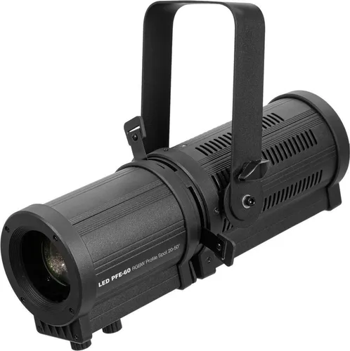 Eurolite LED-Pinspot PFE-60 RGBW 60W - Theater-Scheinwerfer mit 4in1-LED (RGBW), manuellem Zoom und Blendenschieber – perfekt für Bühneninstallationen und Verleiher.