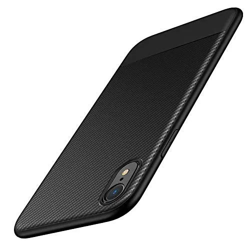 AVANA Hülle für iPhone XR Hülle Schutzhülle Flexibles Slim Case Schwarz Bumper Schutz Weiche Handyhülle Silikon TPU Schale Kratzfest Kohlefaser Cover Carbon Optik