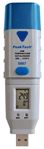 PeakTech Datenlogger P 5187 - Präzise Temperaturmessung - Digitale Laborthermometer mit Messbereich von -40 °C bis 200 °C und externem TYP-K-Fühler für bis zu 1.300 °C. USB-Datenübertragung und kostenlose Software zur Auswertung.