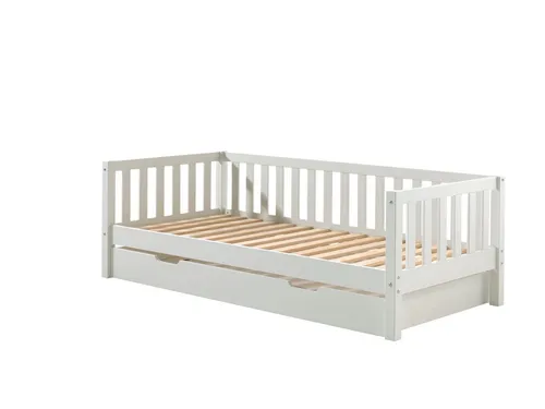 aufm Kessel Bettgestell Kojenbett mit Schublade Karena 211x98x68 Einzelbett Massivholz Weiß (inkl. Versand, Lieferung bis Verwendungsstelle), Liegefläche 90x200, Funktionsbett inkl. Lattenrost, Bettschublade 58
