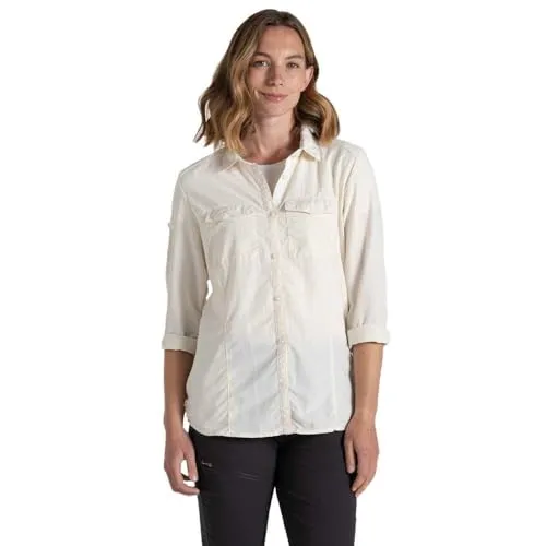 Craghoppers NosiLife Adventure Langarm Hemd Damen - Insektenabweisend, Größe 38, Farbe Sea Salt - Sporthemden für Frauen, feuchtigkeitsregulierend und geruchshemmend für optimalen Tragekomfort, mit aufrollbaren Ärmeln zur effektiven Abwehr von Insekten.