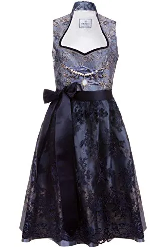 Edelnice Trachtenmode Dirndl Adriana – Exklusives Designer Stehkragen Midi Dirndl - Dirndl-Komplettset für Damen, umwerfend elegant mit romantischem Stehkragen und luxuriöser Spitzenschürze, inklusive Charivari für einen besonderen Look.