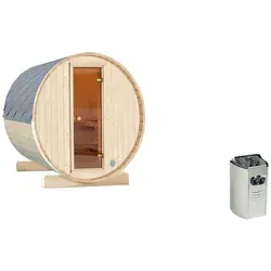Wolff Finnhaus Terrassen-Saunafass 130 Schwarz - Fasssauna für die Terrasse mit 220 Volt Saunaofen, ideal für entspannende Wellness-Momente zu Hause und inklusive gratis 6-teiligem Sauna-Set.