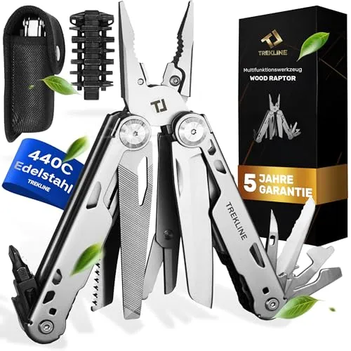 TREKLINE Premium Multitool Werkzeug – Multifunktionsmesser aus rostfreiem Edelstahl mit 35+ Funktionen - Vielseitiges Multitool aus 440C Edelstahl – Ideal für Camping, Outdoor und Handwerk. Kompakt und tragbar, ersetzt viele Werkzeuge in einem, perfekt für Abenteuer und den Alltag.