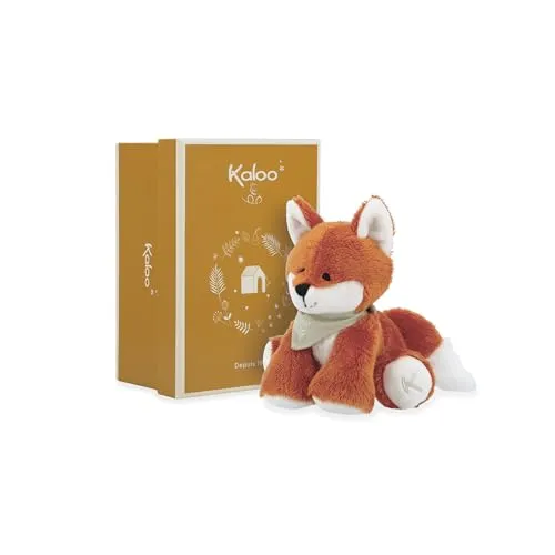 KALOO Les AMIS Paprika Renard - Petit - Stofftier Fuchs, 14 cm, mit langen Ohren und zweifarbigem Schwanz, ideal für kleine Hände. Perfekter Begleiter für Ihr Kind, mit trendigem blauem Bandana aus der „Friends“-Kollektion von Kaloo.