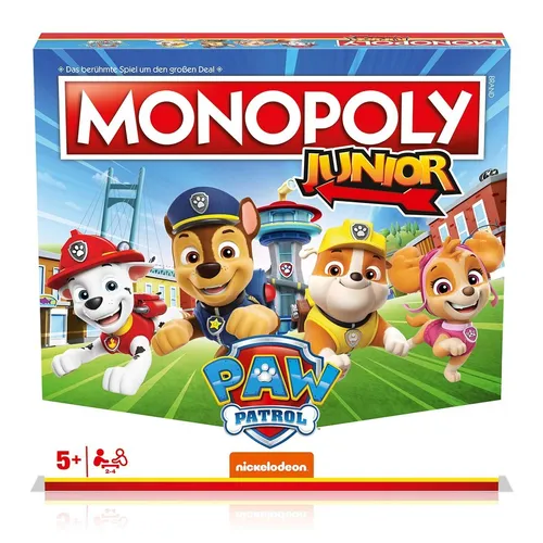 Monopoly Junior - Paw Patrol - Gesellschaftsspiel, entdecke die Abenteuerbucht mit deinen Paw Patrol Lieblingsorten und erfülle spannende Missionen!