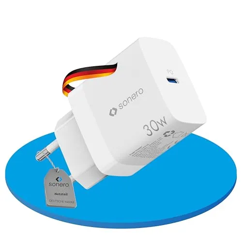 sonero USB C Ladegerät, Ladestecker Adapter, Netzteil 30 Watt Schnellladegerät kompatibel mit Apple iPhone 15, Samsung, Tablet, Laptop uvm, GaN PD Charger, Weiß