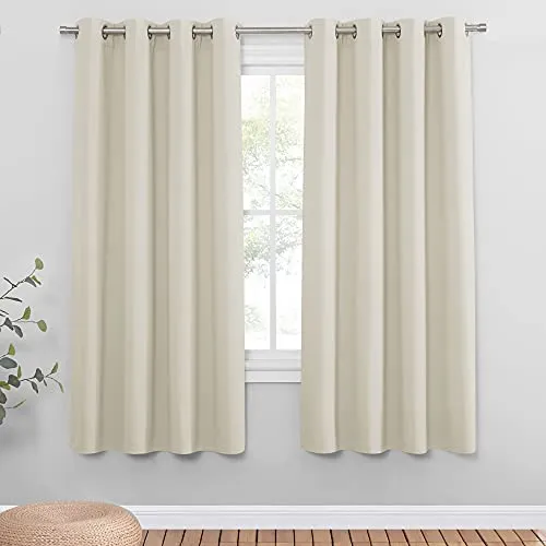 PONY DANCE Vorhang Hitzeschutz & Wärmeisolierend Ösenvorhang Blickdicht 2er Set H 175 x B 140 cm Hellbeige, Verdunklungsgardine Thermal Curtains for Living Room & Bedroom